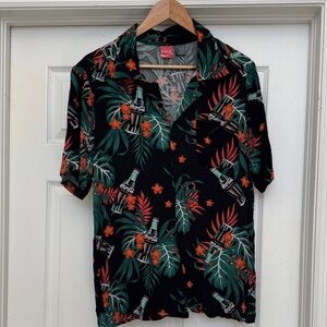 Coca Cola Black Shirt with Green and Red Tropical Print